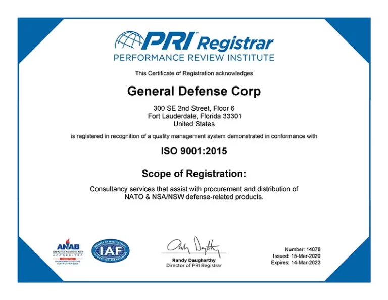 ISO9001 General Defense Corp